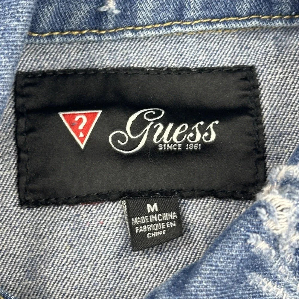 Guess Denim Jacket Youth Medium Blue Long Sleeve Button Up Jean Trucker